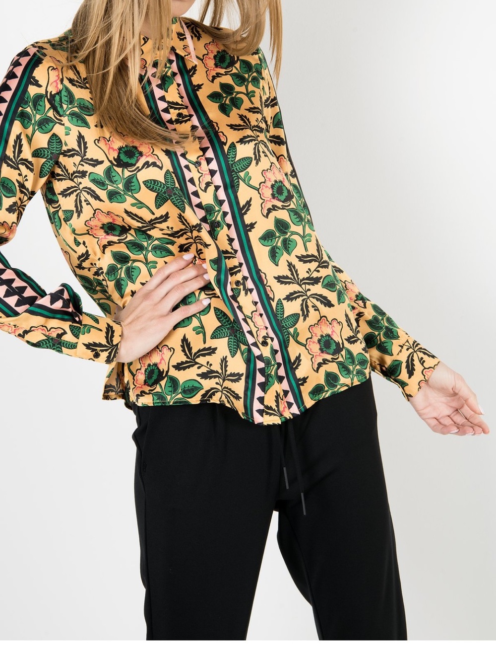 Scotch & Soda Yellow Floral Button-Down Blouse with Pink & Green Accents
